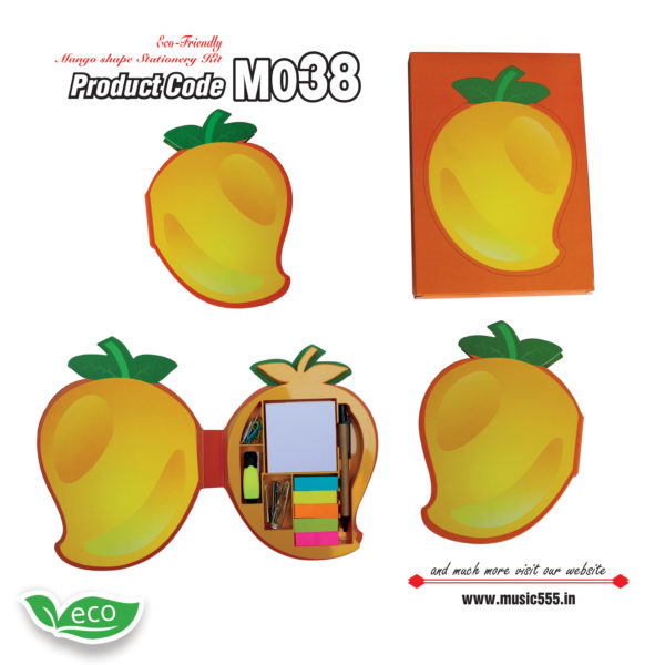 M038-Eco-Friendly-Mango-Shape-Stationery-Kit-music555-manufacturing-mumbai