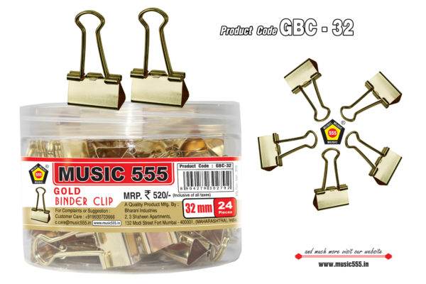 32mm-Gold-Binder-Clip-Bharani-Industries-music555-manufacturing-mumbai
