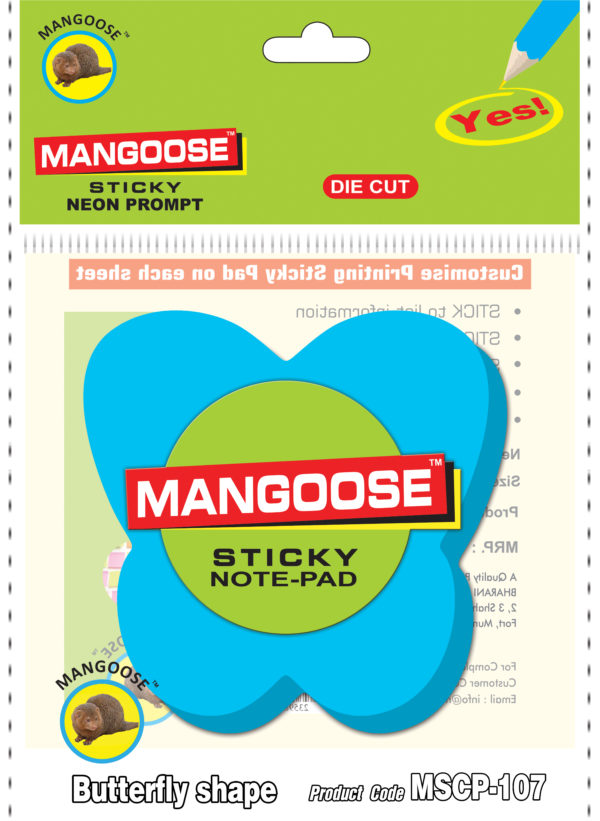 DC-001-3x3-Butterfly-shape-Mangoose-Die-cut-Sticky-Note-Pad-music555-manufacturing-mumbai