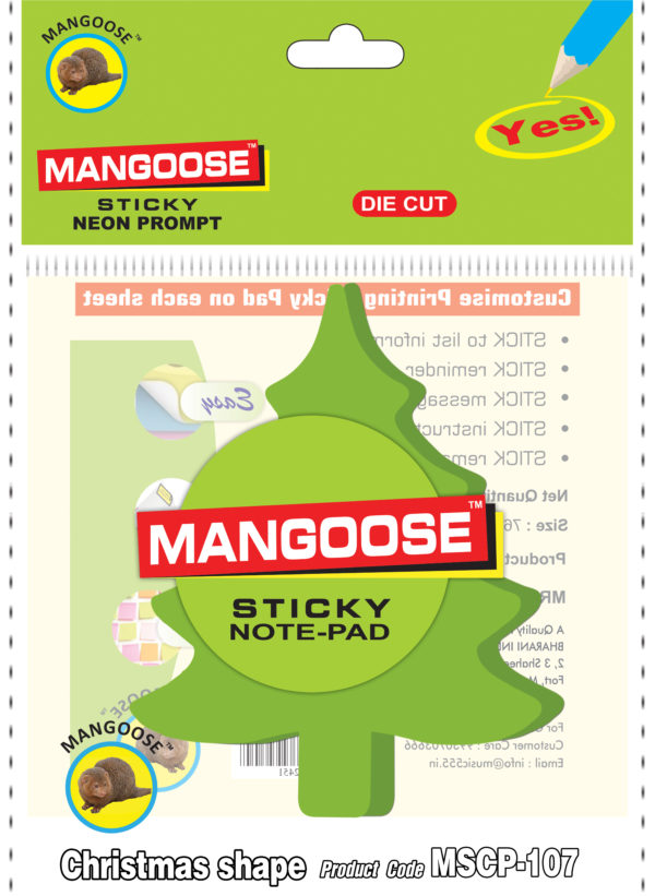 DC-003-3x3-Christmas-Tree-shape-Mangoose-Die-cut-Sticky-Note-Pad-music555-manufacturing-mumbai