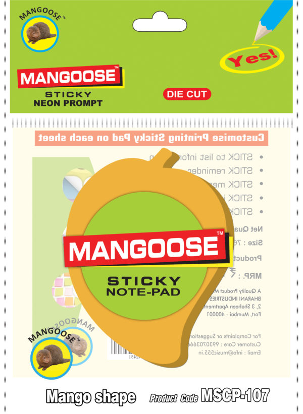 DC-009-3x3-Mango-shape-Mangoose-Die-cut-Sticky-Note-Pad-music555-manufacturing-mumbai