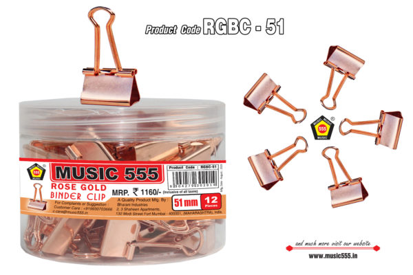 51mm-Rose-Gold-Binder-Clip-Bharani-Industries-music555-manufacturing-mumbai