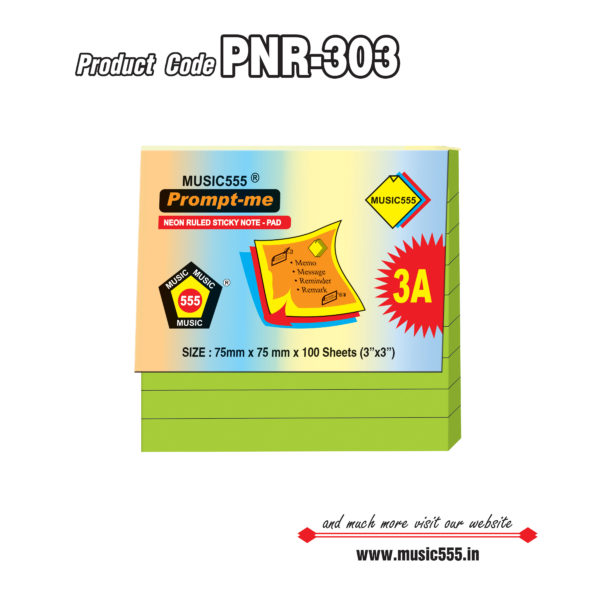 3x3-inch-3A-100-sh-Neon-Green-Ruled-PNR-303-music555-bharani-industries-manufacturing-mumbai-India