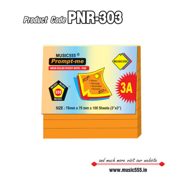3x3-inch-3A-100-sh-Neon-Orange-Ruled-PNR-303-music555-bharani-industries-manufacturing-mumbai-India
