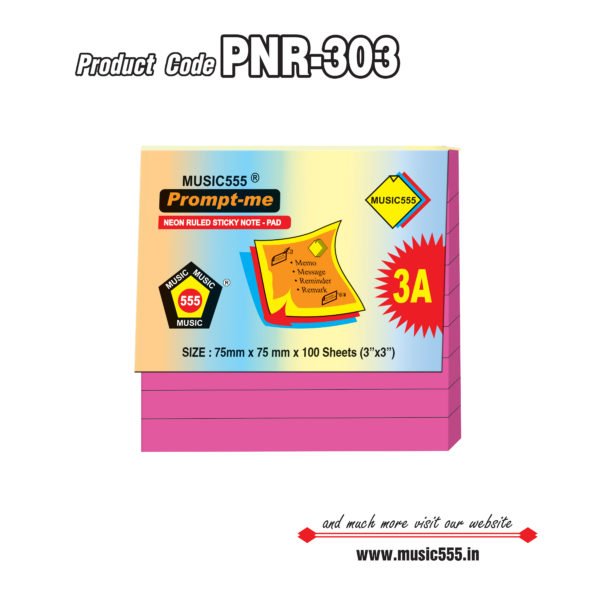 3x3-inch-3A-100-sh-Neon-Pink-Ruled-PNR-303-music555-bharani-industries-manufacturing-mumbai-India