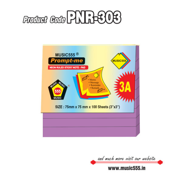 3x3-inch-3A-100-sh-Neon-Purple-Ruled-PNR-303-music555-bharani-industries-manufacturing-mumbai-India