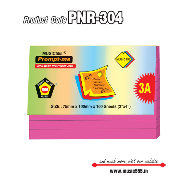 3x4-inch-3A-100-sh-Neon-Pink-Ruled-PNR-304-music555-bharani-industries-manufacturing-mumbai-India