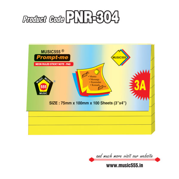 3x4-inch-3A-100-sh-Neon-Yellow-Ruled-PNR-304-music555-bharani-industries-manufacturing-mumbai-India