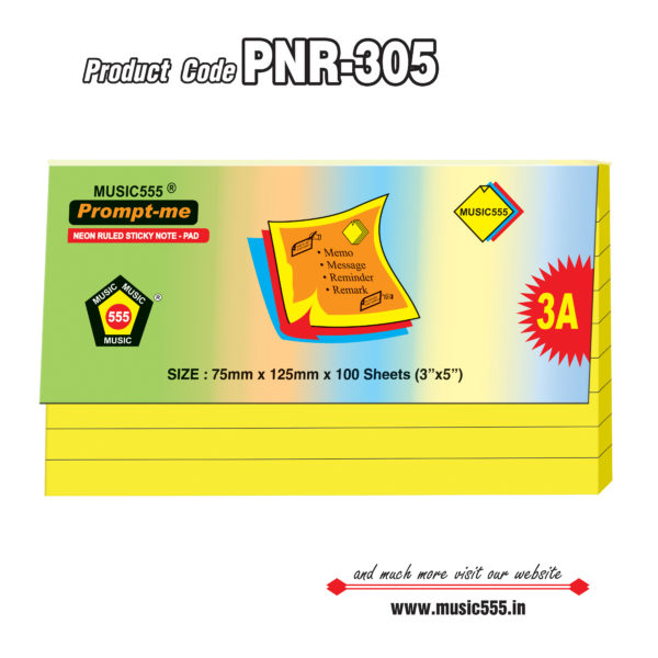 3x5-inch-3A-100-sh-Neon-Yellow-Ruled-PNR-305-music555-bharani-industries-manufacturing-mumbai-India