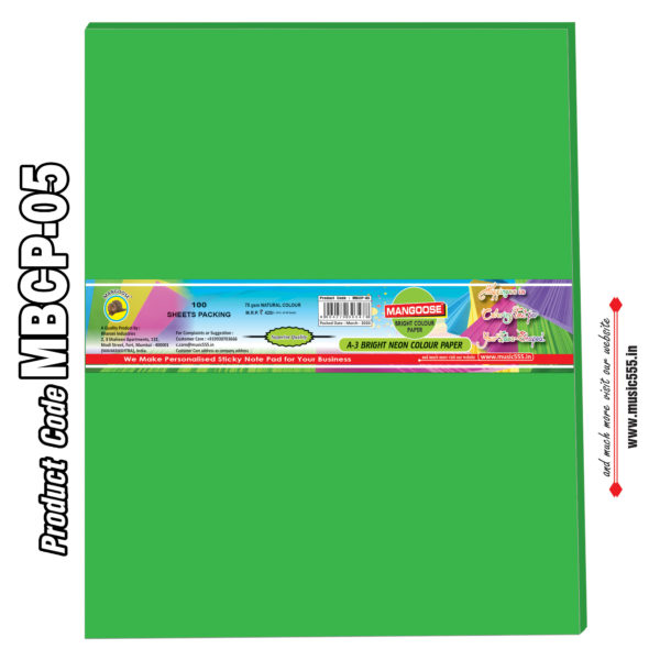 Mangoose-A3-Bright-Neon-Colour-Paper-Dark-Green-MBCP-05-music555-Bharani-Industries-manufacturing-mumbai-India