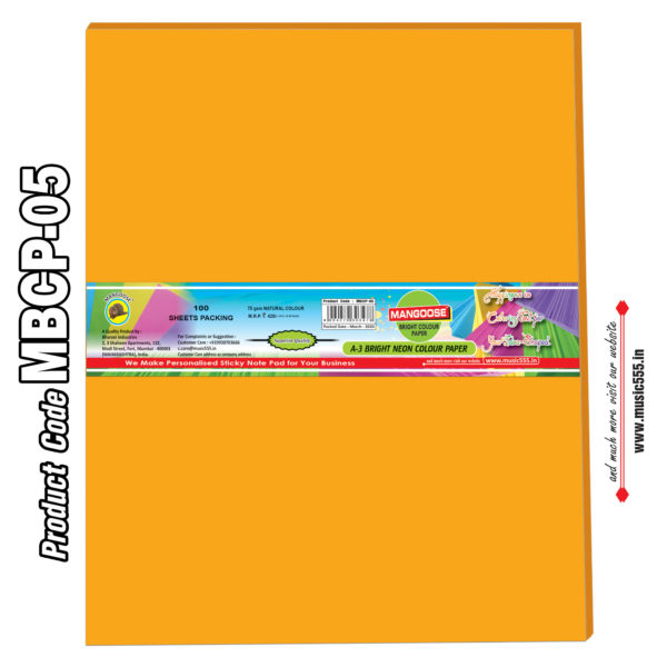 Mangoose-A3-Bright-Neon-Colour-Paper-Orange-MBCP-05-music555-Bharani-Industries-manufacturing-mumbai-India