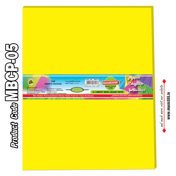 Mangoose-A3-Bright-Neon-Colour-Paper-Yellow-MBCP-05-music555-Bharani-Industries-manufacturing-mumbai-India